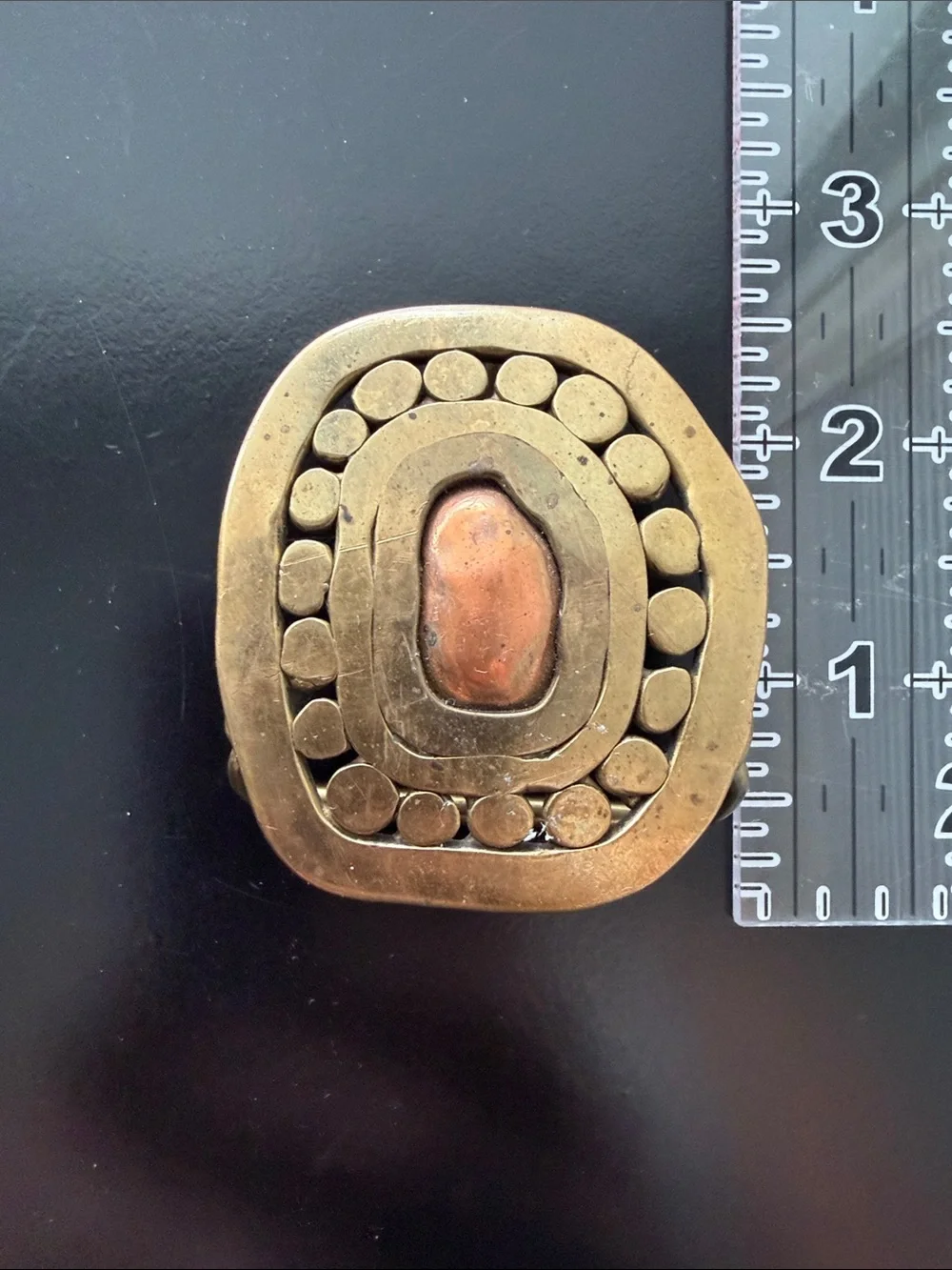 VINTAGE 1970’s ABSTRACT BRUTALIST BRASS COPPER HIPPIE BELT BUCKLE.
